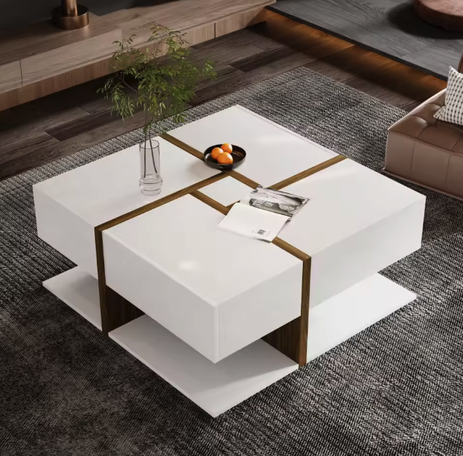 Vierkante salontafel 78 cm – met lades en onderplank