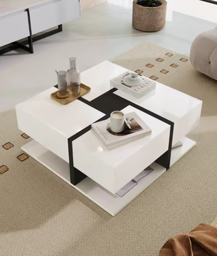Vierkante salontafel 78 cm – met lades en onderplank