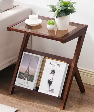 Z-vormige rotan salontafel met glazen blad – 50 en 120cm