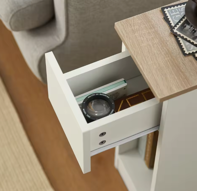 Set van 2 Smalle Nachtkastjes met Lade – Bijzettafels voor Bed of Bank, Modern en Ruimtebesparend