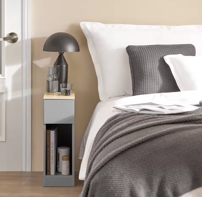 Set van 2 Smalle Nachtkastjes met Lade – Bijzettafels voor Bed of Bank, Modern en Ruimtebesparend