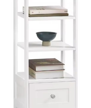 Wit Hoog Nachtkastje met Lade en 4 Planken – MDF, Modern & Multifunctioneel