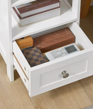 Wit Hoog Nachtkastje met Lade en 4 Planken – MDF, Modern & Multifunctioneel