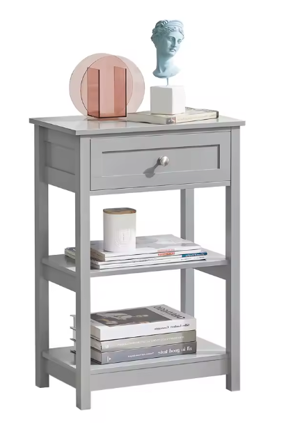 Bijzettafel met Lade & 2 Planken – Nachtkastje van MDF, Modern en Compact