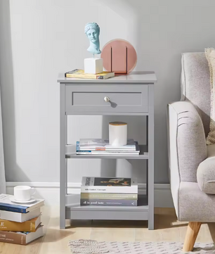 Bijzettafel met Lade & 2 Planken – Nachtkastje van MDF, Modern en Compact