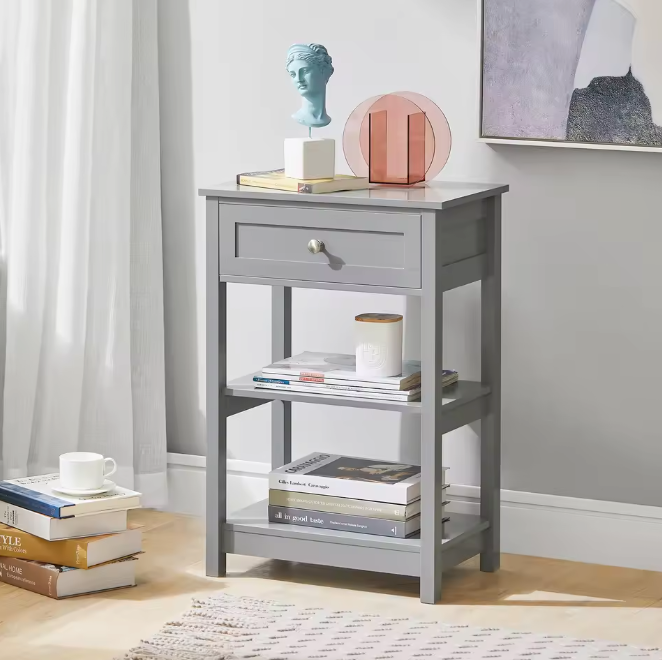 Bijzettafel met Lade & 2 Planken – Nachtkastje van MDF, Modern en Compact