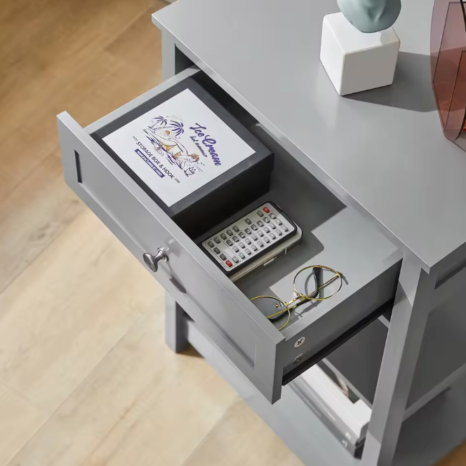 Bijzettafel met Lade & 2 Planken – Nachtkastje van MDF, Modern en Compact