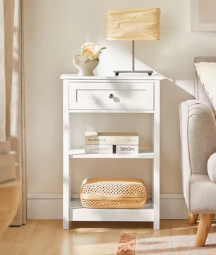 Bijzettafel met Lade & 2 Planken – Nachtkastje van MDF, Modern en Compact