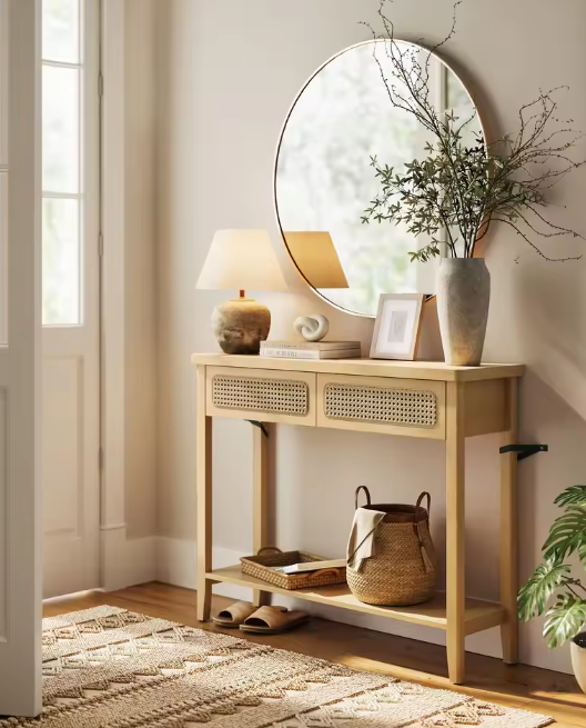 Smalle consoletafel 100 cm – beige eiken haltafel