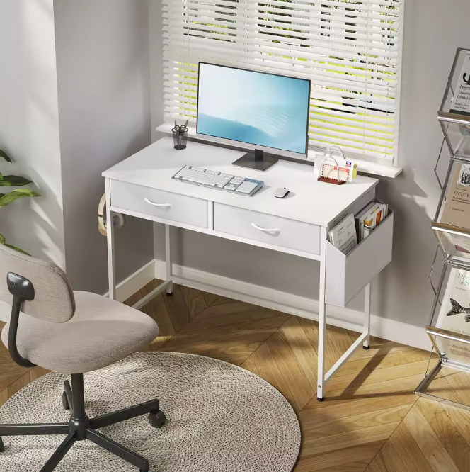 Wit Bureau met Laden & Opbergtas – Compact & Modern Werkstation