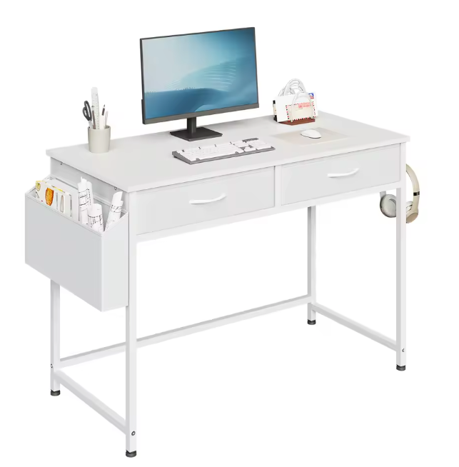 Wit Bureau met Laden & Opbergtas – Compact & Modern Werkstation