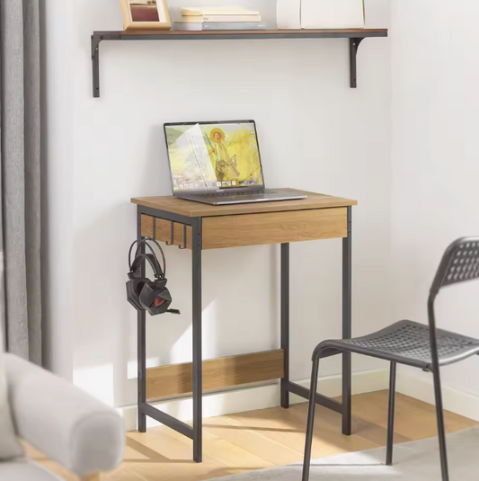 Compact Bureau met Lade & Haken – MDF Werktafel 60x76x40 cm