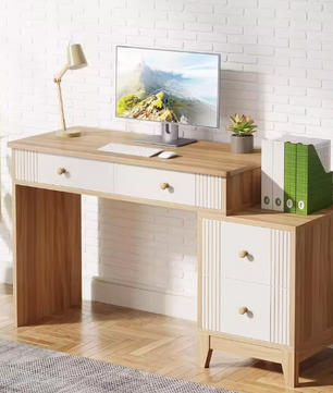 Modern Houten Bureau met 4 Lades – Schrijftafel met Opbergruimte