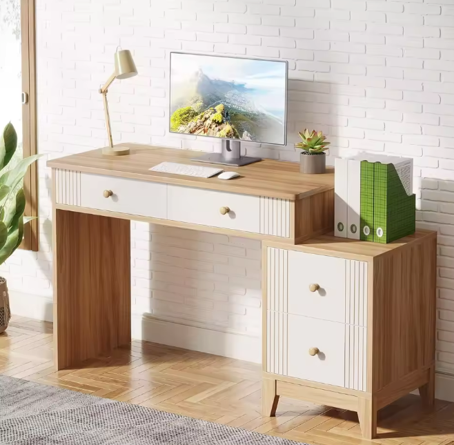 Modern Houten Bureau met 4 Lades – Schrijftafel met Opbergruimte