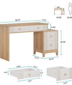 Modern Houten Bureau met 4 Lades – Schrijftafel met Opbergruimte