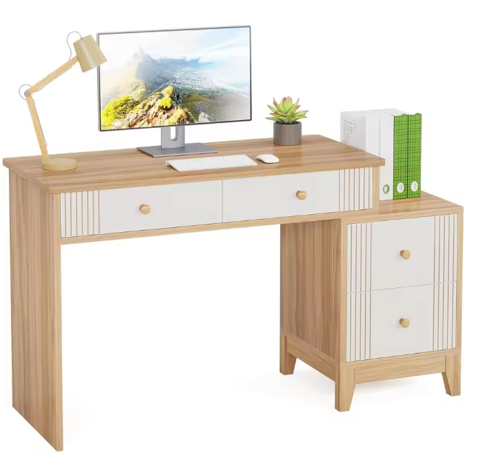 Modern Houten Bureau met 4 Lades – Schrijftafel met Opbergruimte