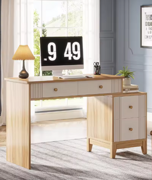 Modern Houten Bureau met 4 Lades – Schrijftafel met Opbergruimte
