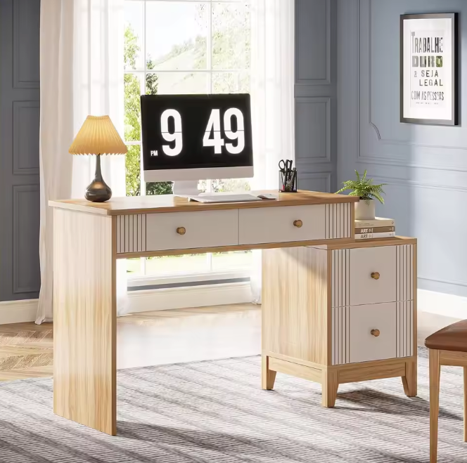 Modern Houten Bureau met 4 Lades – Schrijftafel met Opbergruimte