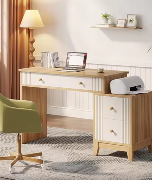 Modern Houten Bureau met 4 Lades – Schrijftafel met Opbergruimte