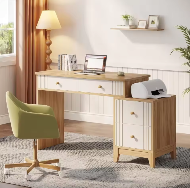 Modern Houten Bureau met 4 Lades – Schrijftafel met Opbergruimte