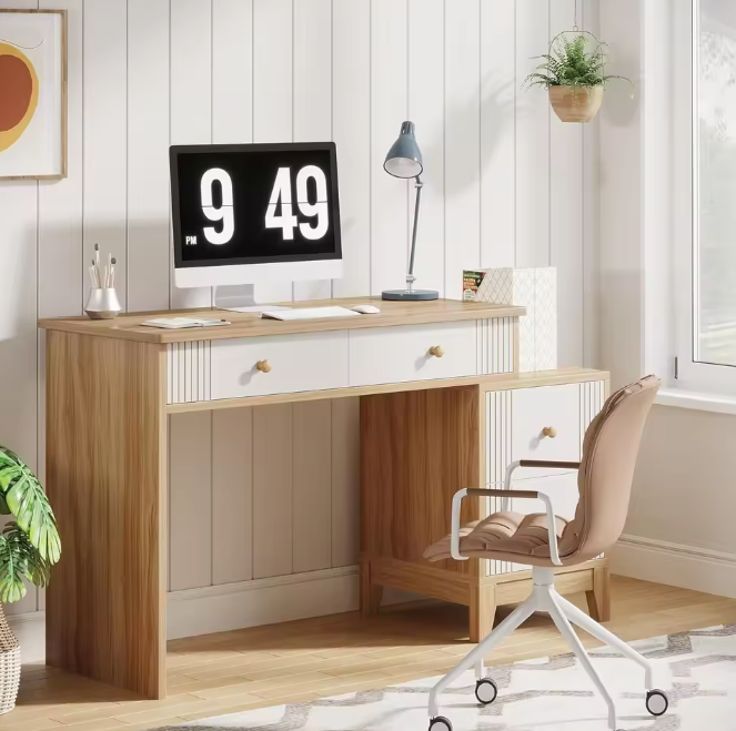 Modern Houten Bureau met 4 Lades – Schrijftafel met Opbergruimte