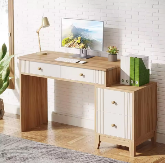 Modern Houten Bureau met 4 Lades – Schrijftafel met Opbergruimte