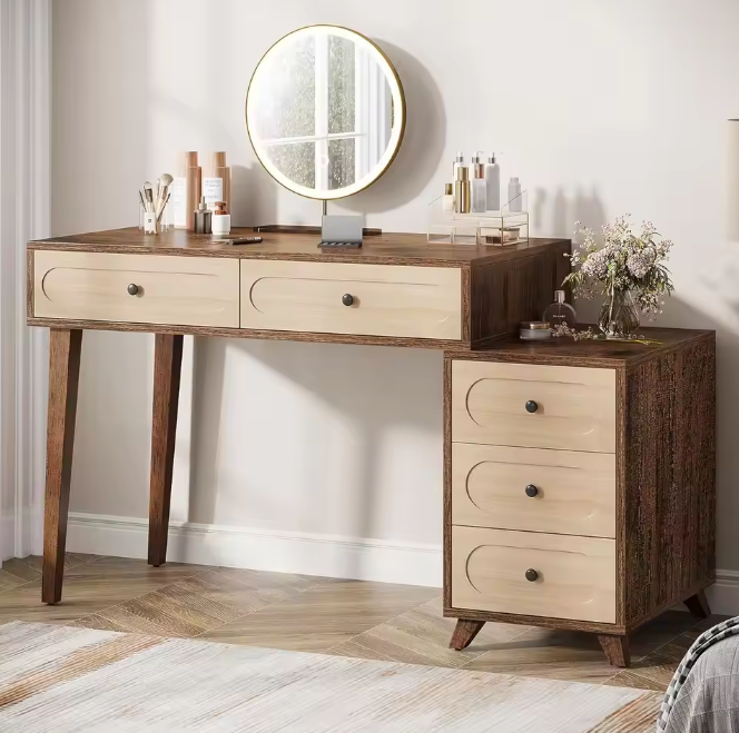 Modern Houten Bureau met 4 Lades – Schrijftafel met Opbergruimte