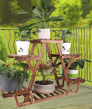 6-laags houten plantenrek – driehoekig binnen & buiten