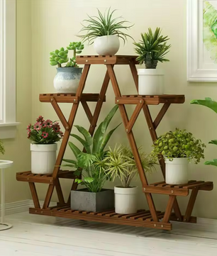 6-laags houten plantenrek – driehoekig binnen & buiten