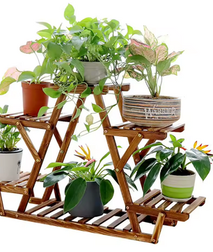 6-laags houten plantenrek – driehoekig binnen & buiten