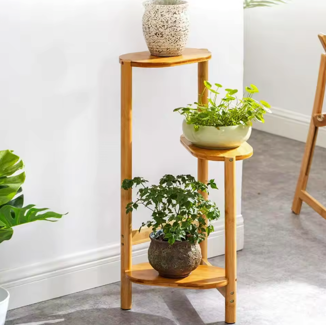3-laags bamboe plantenrek – hoekmodel voor binnengebruik