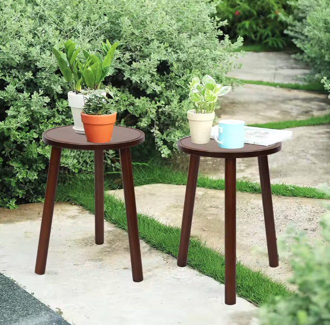 Set van 2 ronde bamboe plantenstandaards – 42 cm hoog