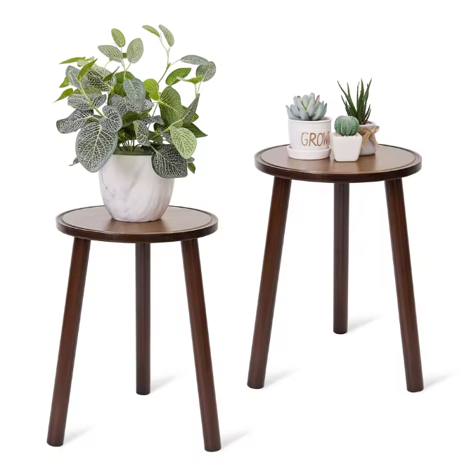 Set van 2 ronde bamboe plantenstandaards – 42 cm hoog