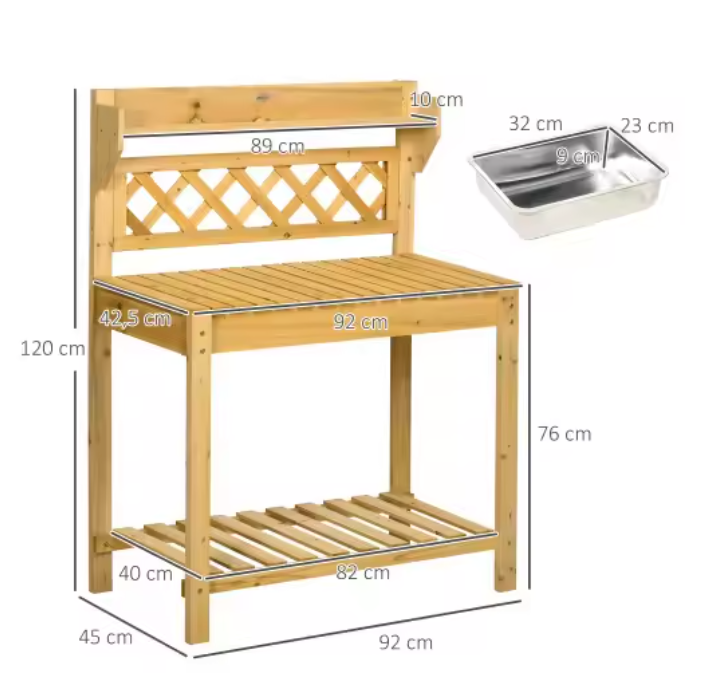 Tuintafel met spoelbak en uitschuifblad – 92×45×120 cm
