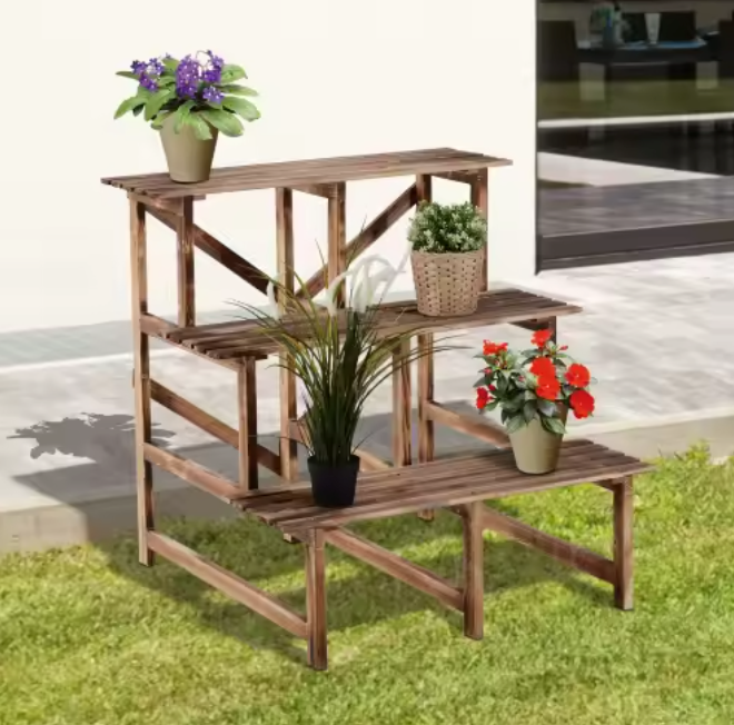 Plantenrek 3-laags dennenhout – voor tuin, balkon & terras
