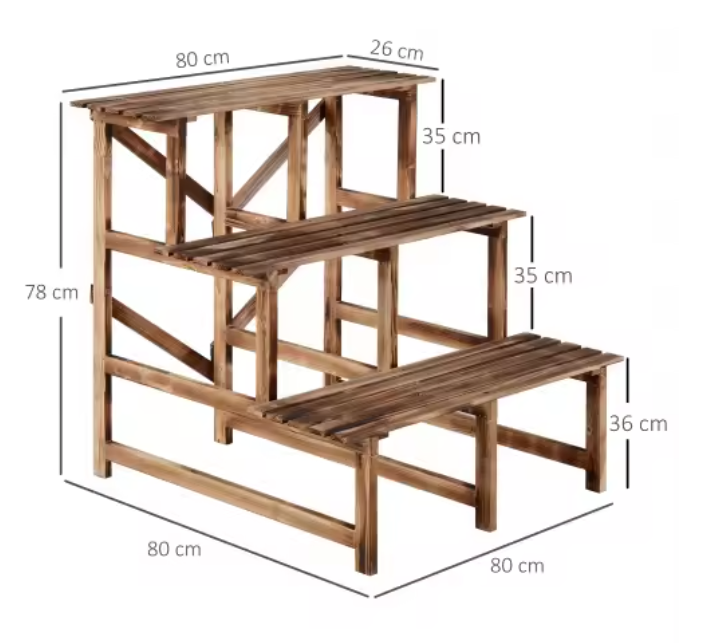 Plantenrek 3-laags dennenhout – voor tuin, balkon & terras