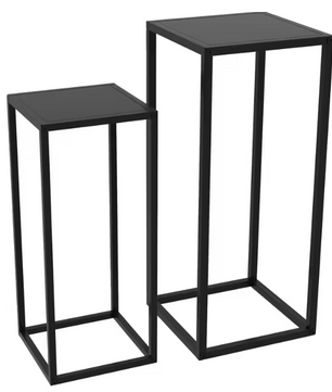 Set van 2 plantenstandaards zwart – staal & hout, modern design