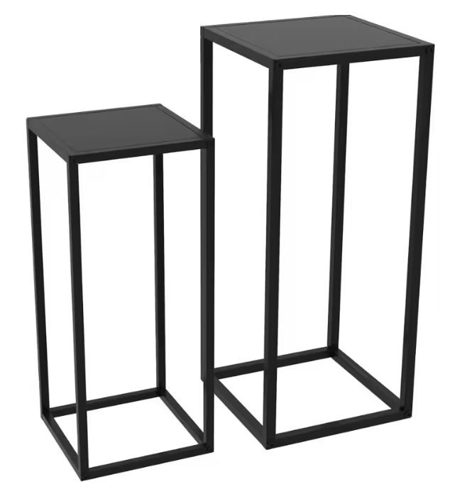 Set van 2 plantenstandaards zwart – staal & hout, modern design