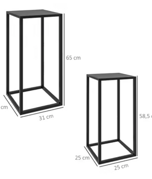 Set van 2 plantenstandaards zwart – staal & hout, modern design