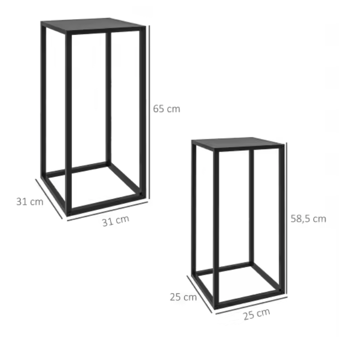 Set van 2 plantenstandaards zwart – staal & hout, modern design