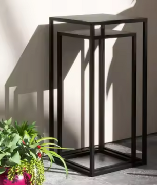 Set van 2 plantenstandaards zwart – staal & hout, modern design
