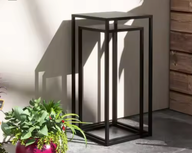 Set van 2 plantenstandaards zwart – staal & hout, modern design