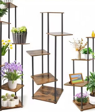 Hoek Plantenrek met 4/5/6 Lagen – Metaal & Hout, Ruimtebesparend Ontwerp