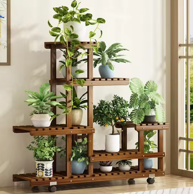 6-Lagen Houten Plantenrek – Verticale Stand voor Binnen & Buiten