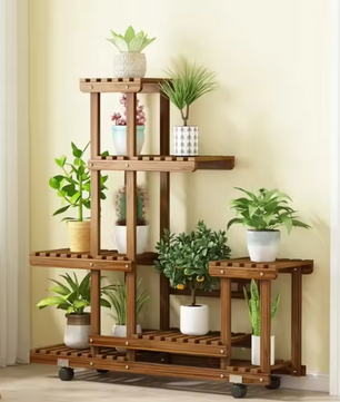 6-Lagen Houten Plantenrek – Verticale Stand voor Binnen & Buiten