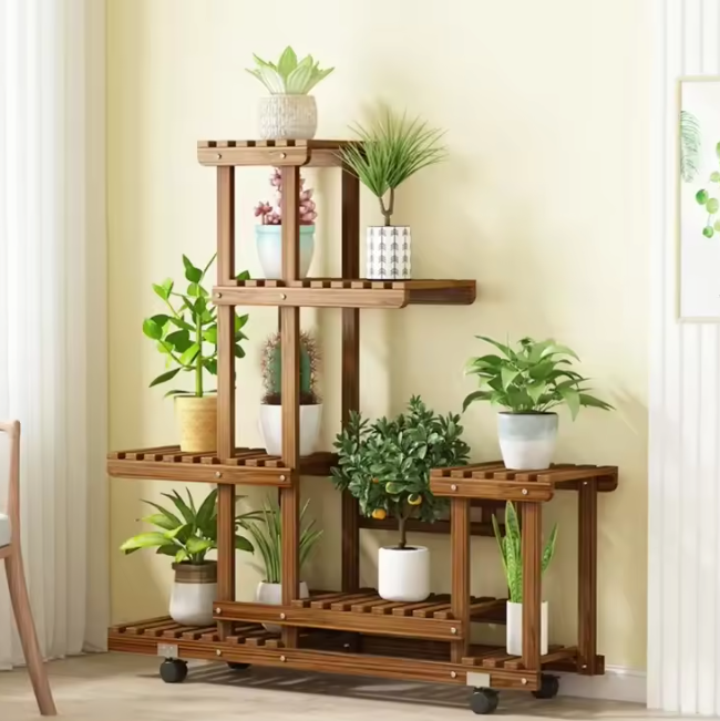 6-Lagen Houten Plantenrek – Verticale Stand voor Binnen & Buiten