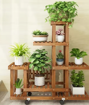 6-Lagen Houten Plantenrek – Verticale Stand voor Binnen & Buiten