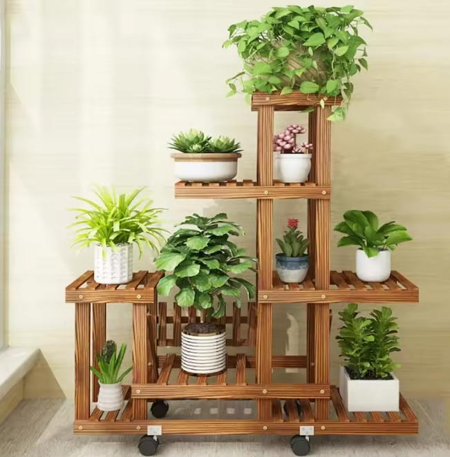 6-Lagen Houten Plantenrek – Verticale Stand voor Binnen & Buiten