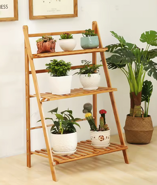 3-Lagen Opvouwbaar Bamboe Plantenrek – Voor Binnen & Buiten