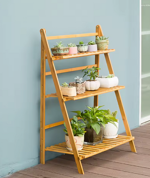 3-Lagen Opvouwbaar Bamboe Plantenrek – Voor Binnen & Buiten